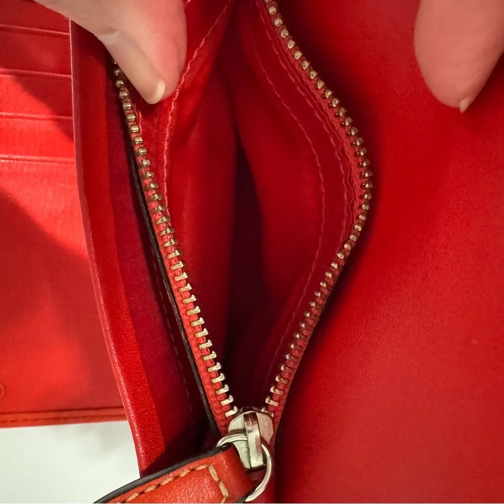 Vintage Coach Signature C Jacquard Trifold Snap Wallet Tan Red Leather Y2K